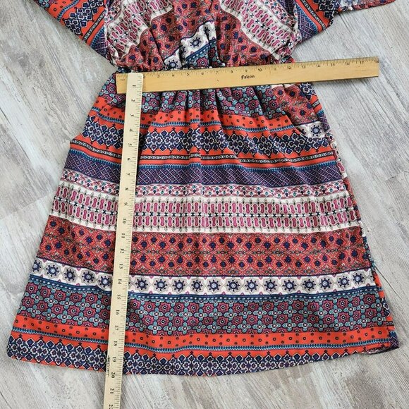 Boho V-Neck Plunge Summer Dress Kimono Sleeve Pockets Multi-Color Print - Picture 11 of 14